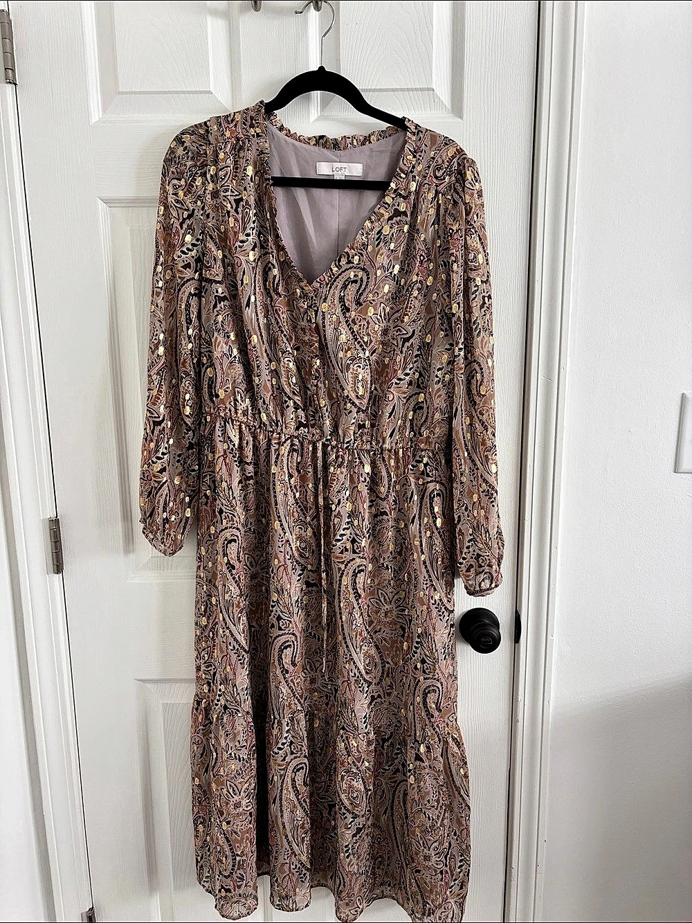 LOFT Paisley Maxi Dress in Brown & Pink Size XL Like New